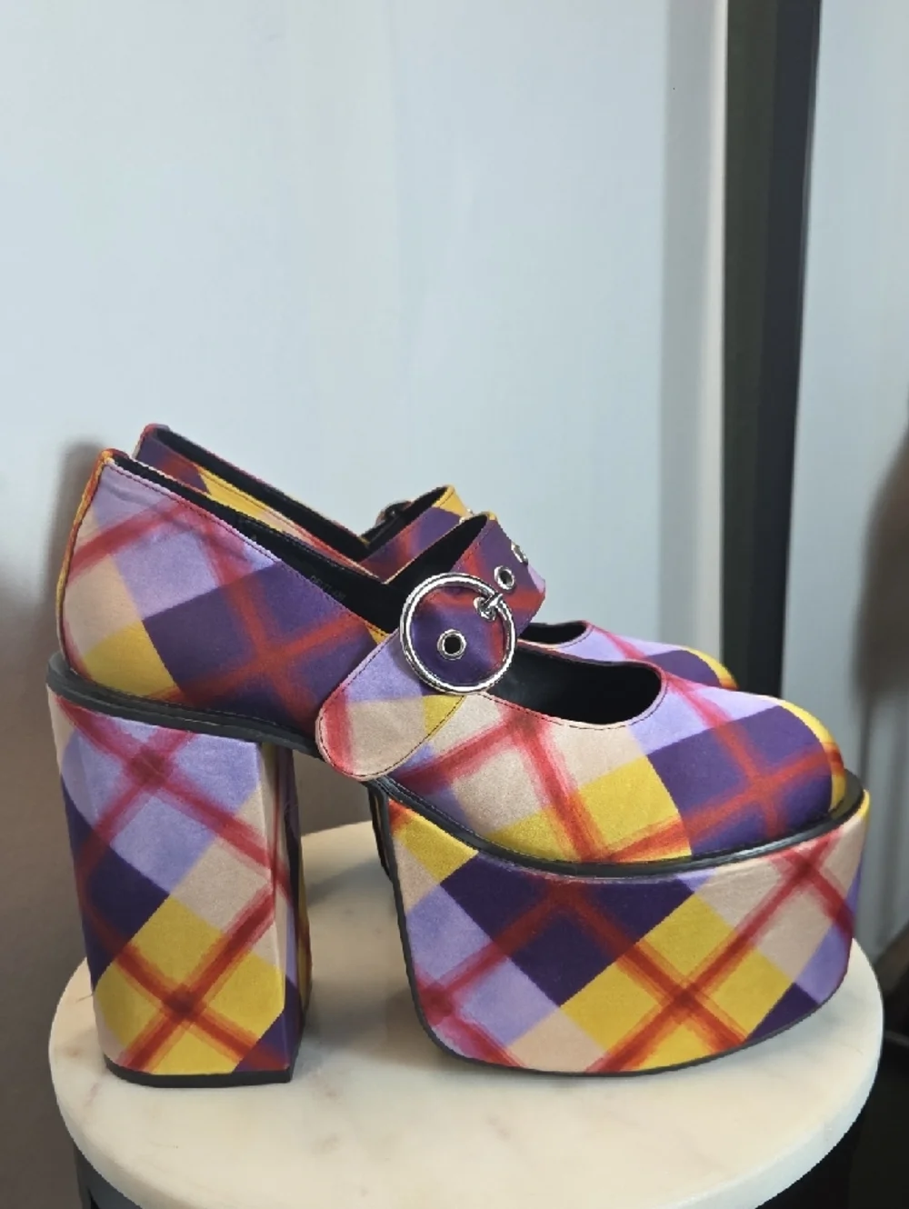 dELiA*s Multicolor Plaid Platform Mary Jane Heels Size 10 *RARE VINTAGE